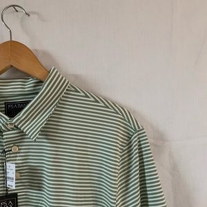 Jos. A Bank green and white striped button up shirt